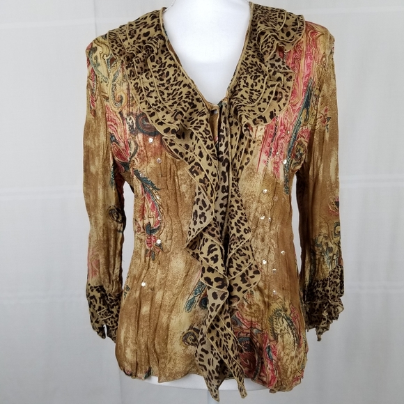 Piano animal print button up top size L - Picture 1 of 8